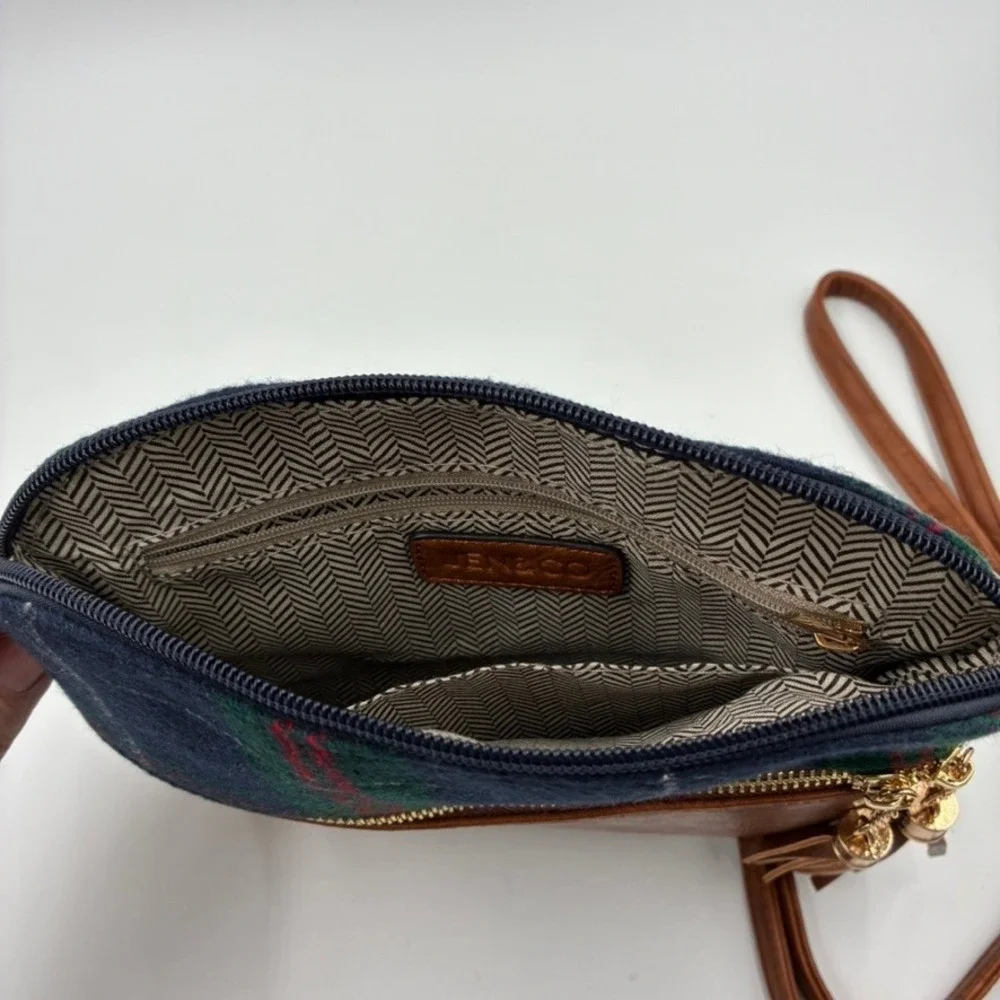 Jenco Handbag PETA Approved Vegan Crossbody Bag Blue Green Tassel Gold Tone‎ 9x8